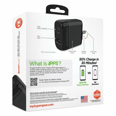 HYPERGEAR SpeedBoost 25-Watt PD Dual-Output USB Wall Charger 15625